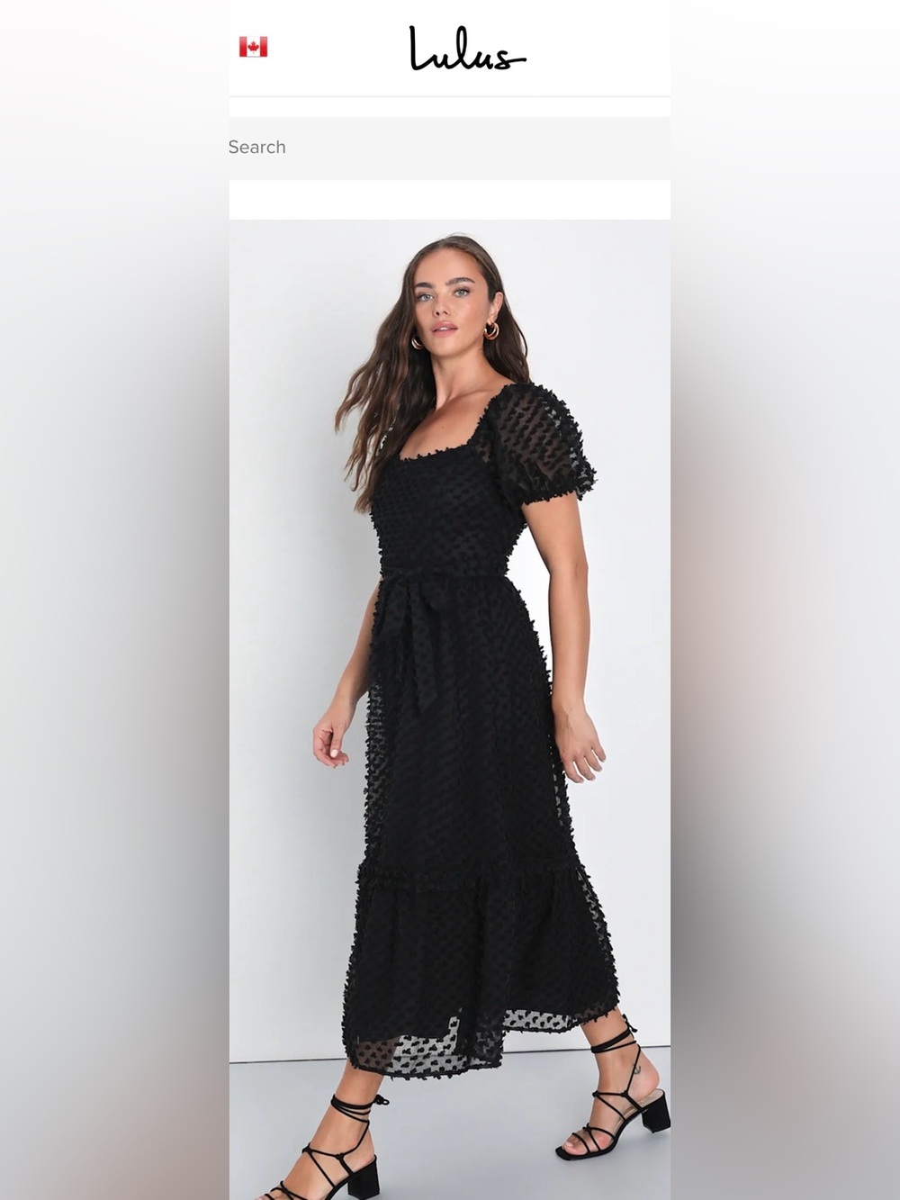 Lulu's Black Textured Puff-Sleeve Midi Dress with Tie Waist